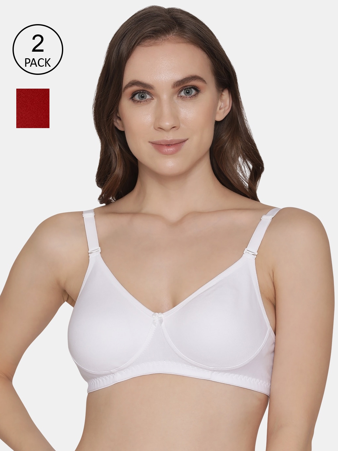 Buy Souminie Pack of 2 Non Padded Cotton T Shirt Bra - Pink Online at Low  Prices in India 