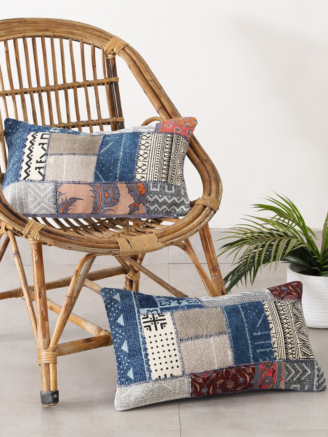 HANDICRAFT PALACE Patchwork Dari Self Design Cotton 2 Pcs Cushion Covers - 12 x 20 In