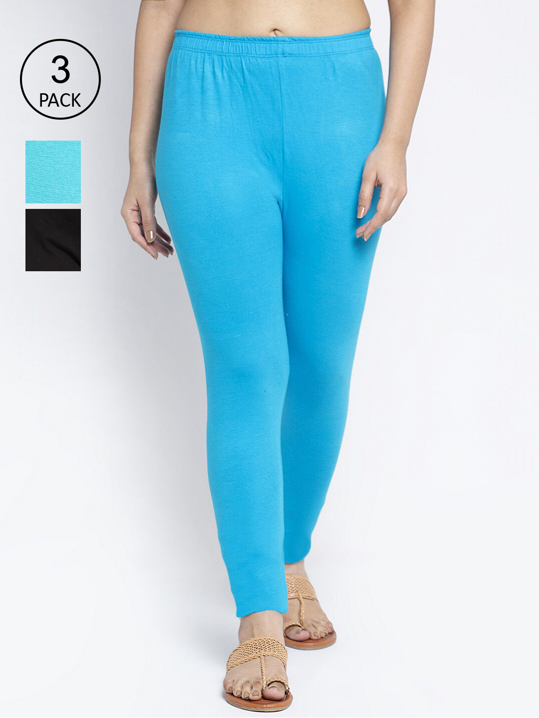 GRACIT Women Pack Of 3 Blue and Black Solid Ankle-Length Leggings
