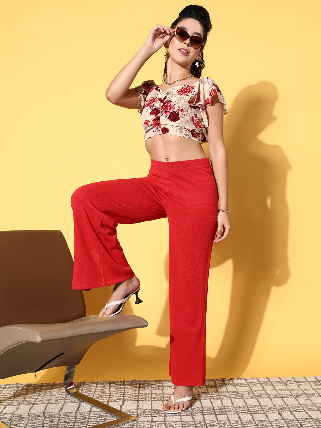 U&F Cream Floral Bustier Crop Top