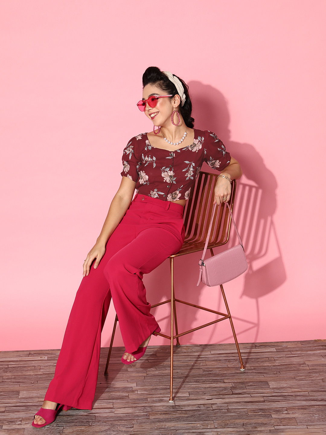 U&F Charming Maroon Floral Vacay Attire