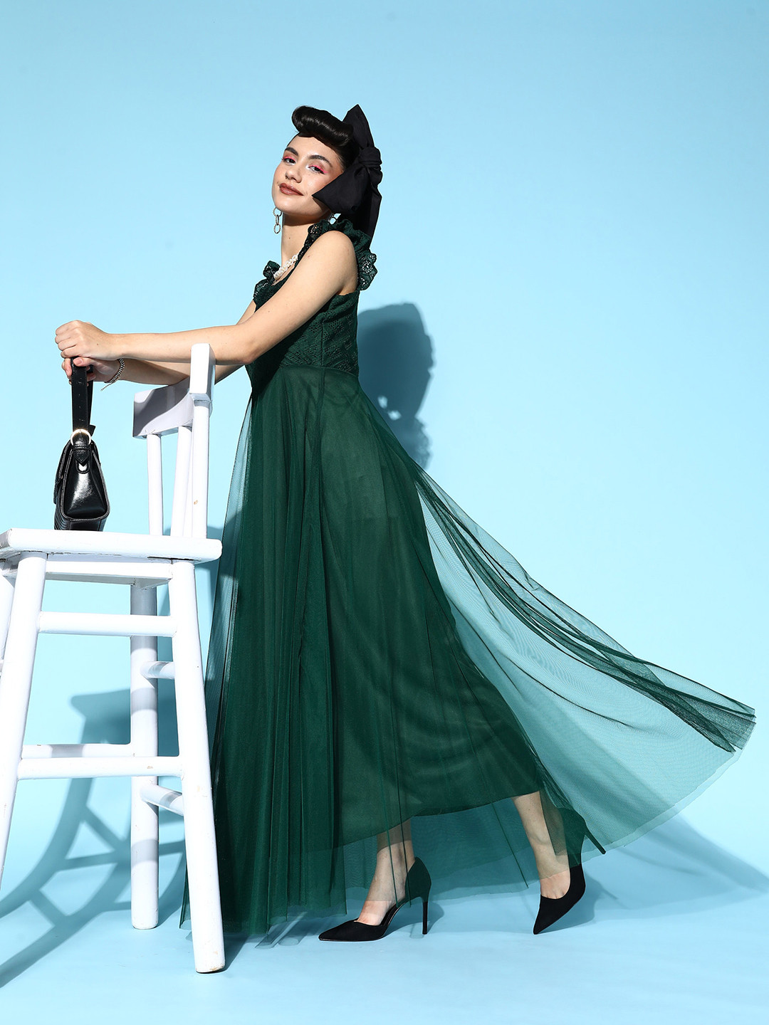 U&F Women Gorgeous Green Solid Elevated Gown Dress