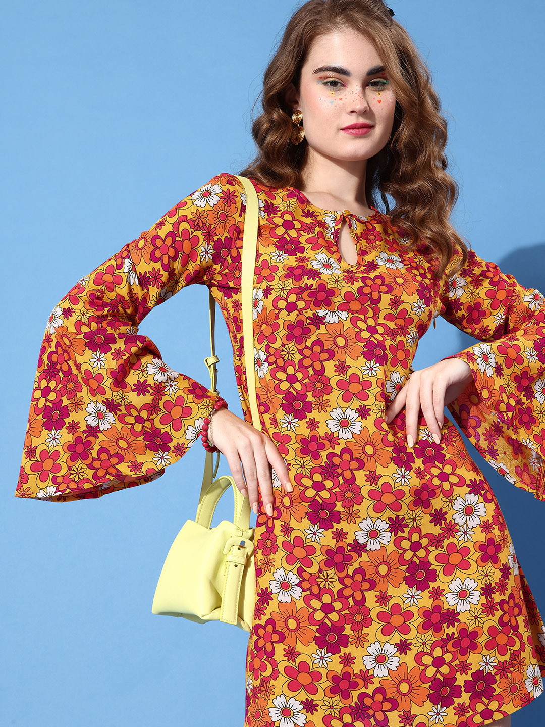 People Women Beautiful Orange Floral Indie Gal Dress