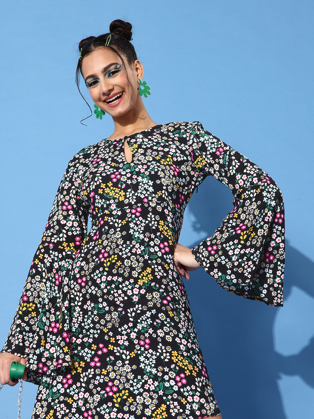 People Women Black Floral Indie Gal Dress