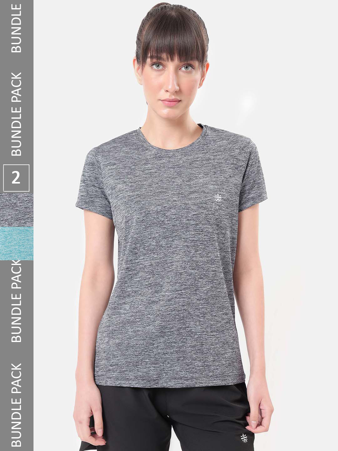 CULT Women Pack Of 2 Grey & Green Moisture Wicking Active T-shirts