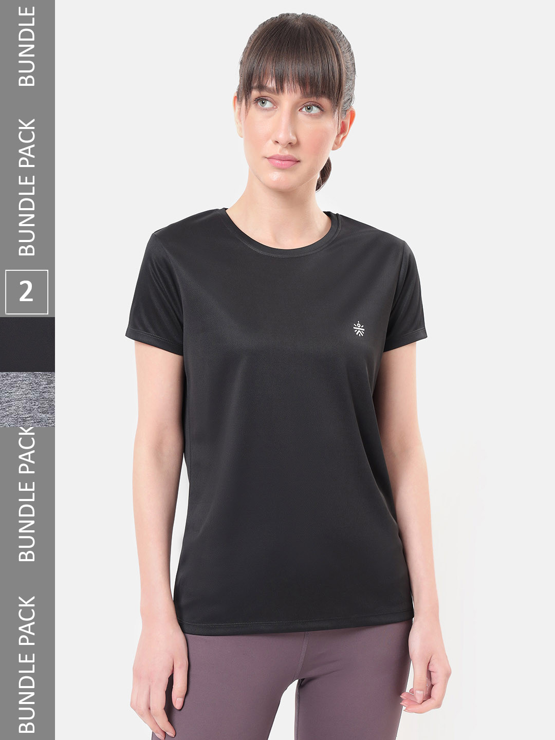 CULT Women's Multicoloured Pack Of 2 Moisture Wicking Applique Active T-shirts