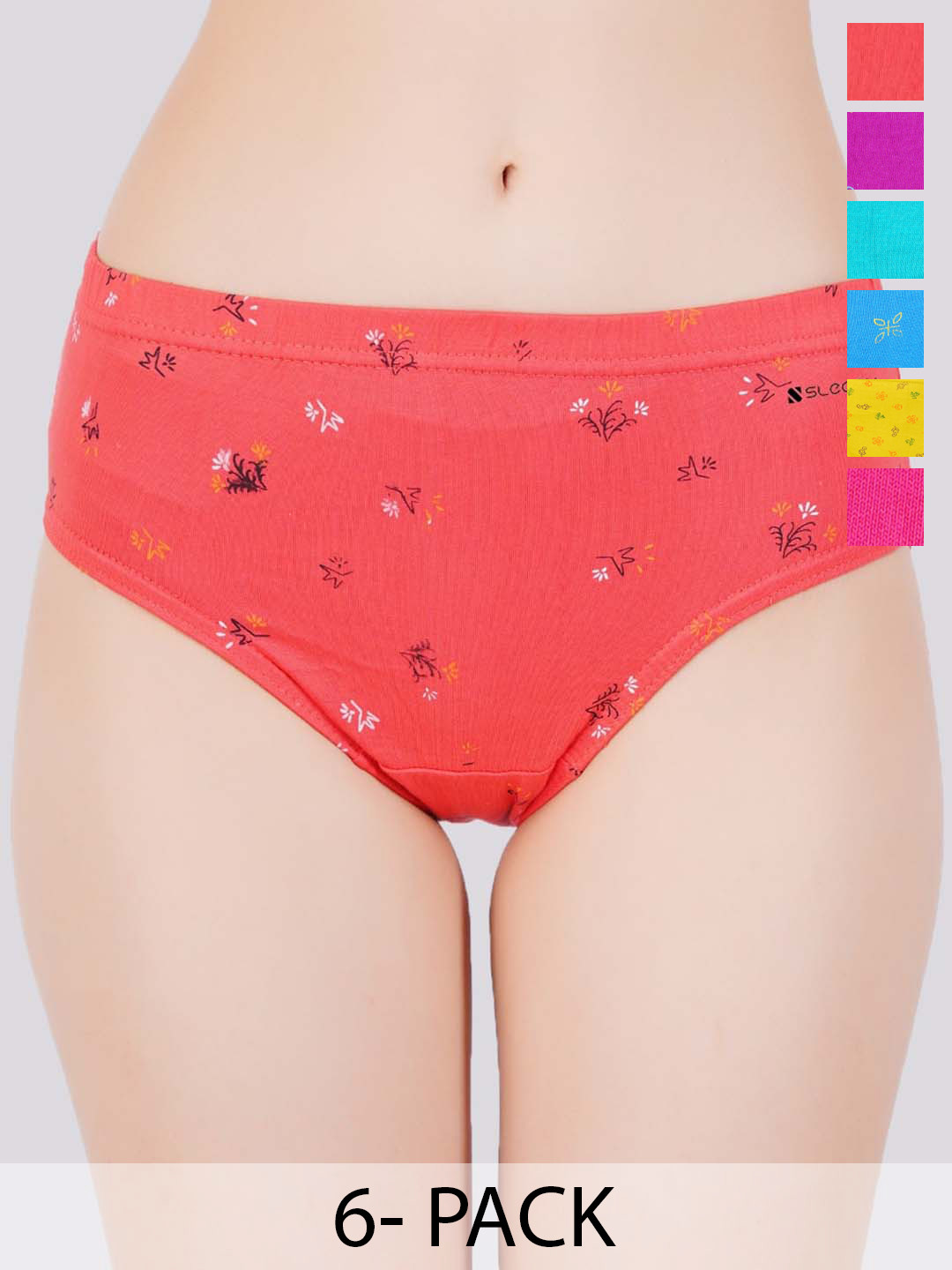 SLEAZY Women Pack of 6 Printed Cotton Hipster Brief's
