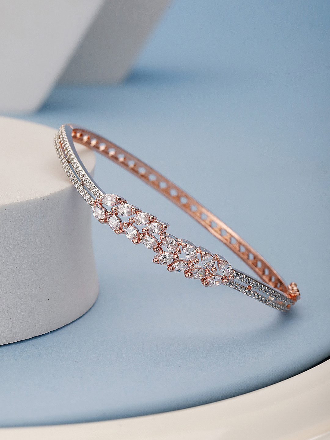 Saraf RS Jewellery Women Rose Gold Plated Marquis AD Studded Kada Bracelet