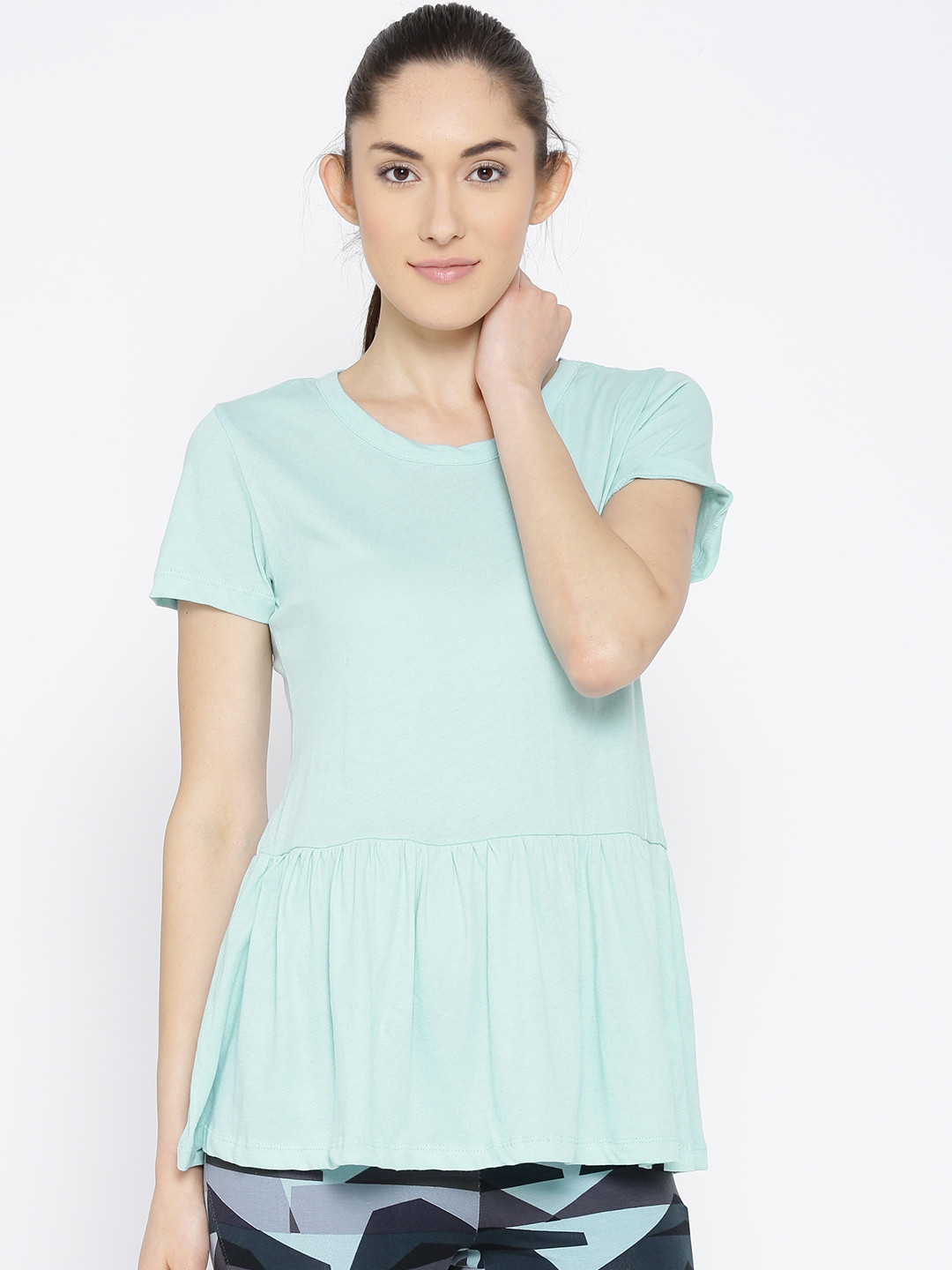 SATVA Women Blue Solid Pure Cotton Top