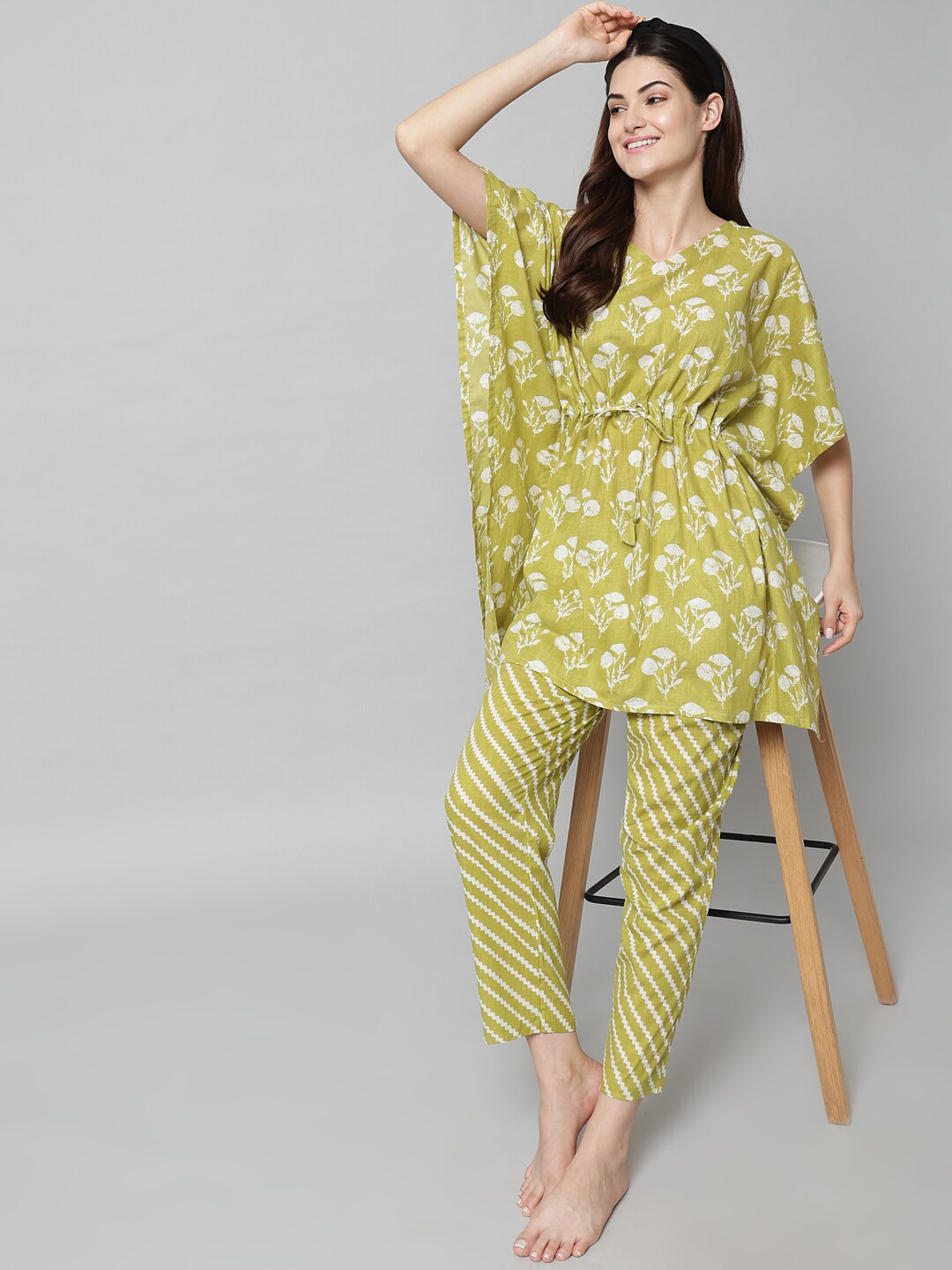 SEPHANI Women Green Printed Nightdress