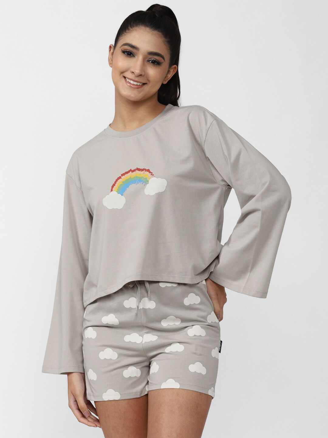 FOREVER 21 Women Grey Printed Shorts