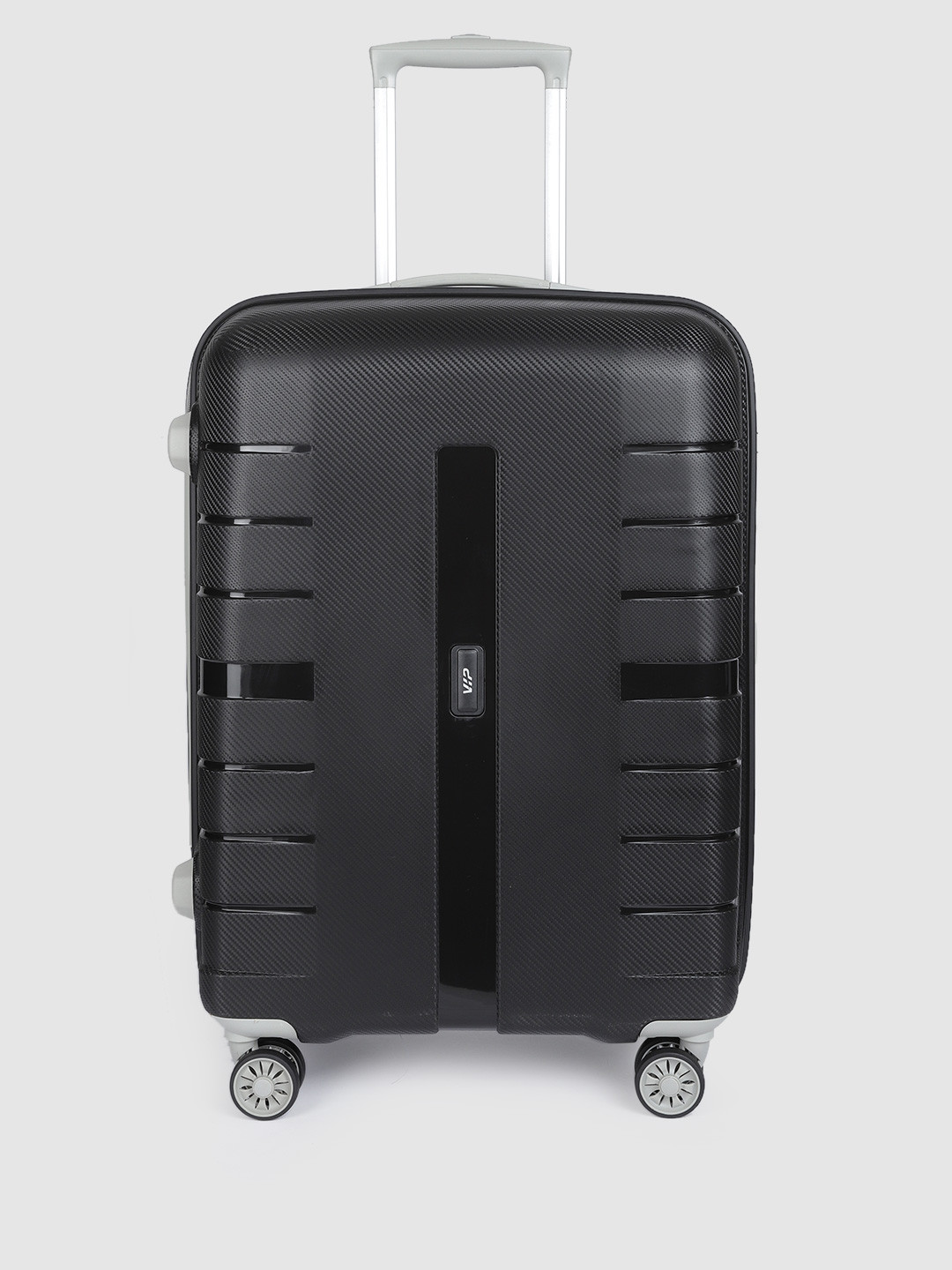VIP Unisex Black Textured Hard-Sided Medium Voyager Pro Trolley Bag- 75Litres