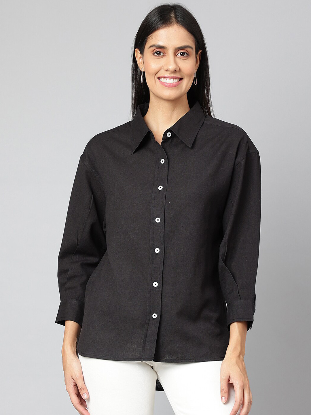 FINSBURY LONDON Women Black Regular Fit Standard Casual Shirt