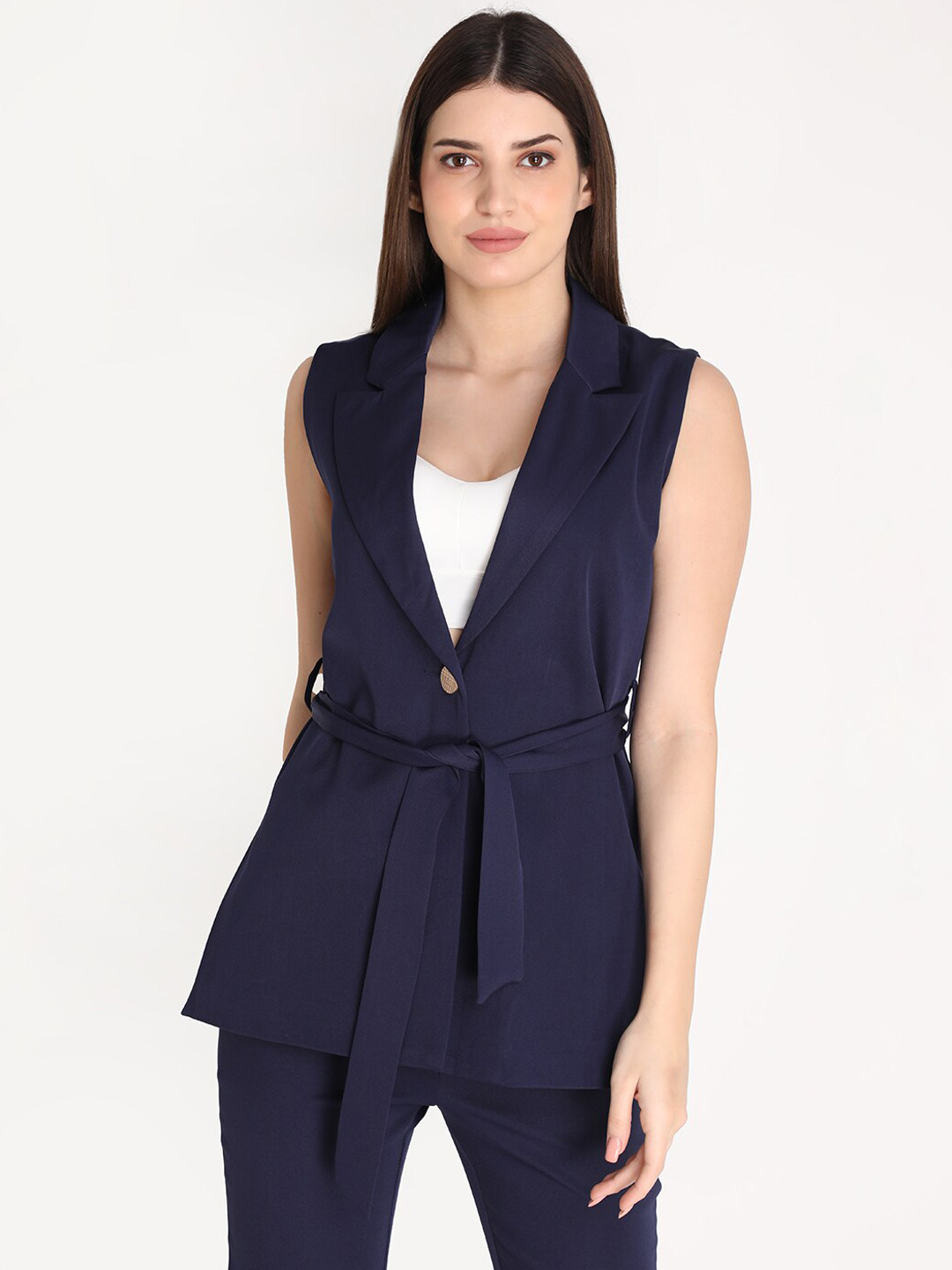 Dlanxa Women Navy Blue Single-Breasted Blazer