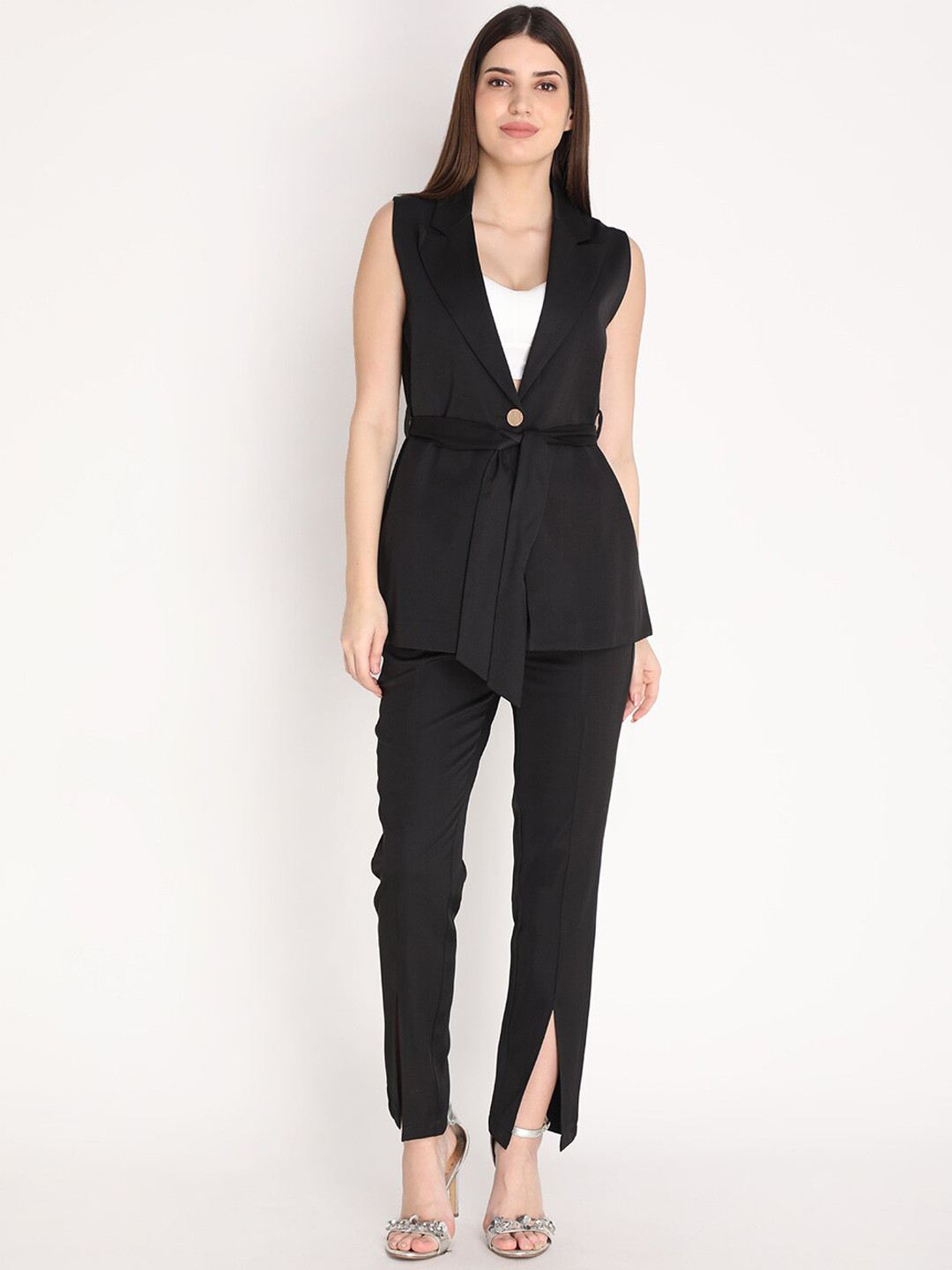 Dlanxa Women Black Solid Single Breasted 2-Piece Formal Suits