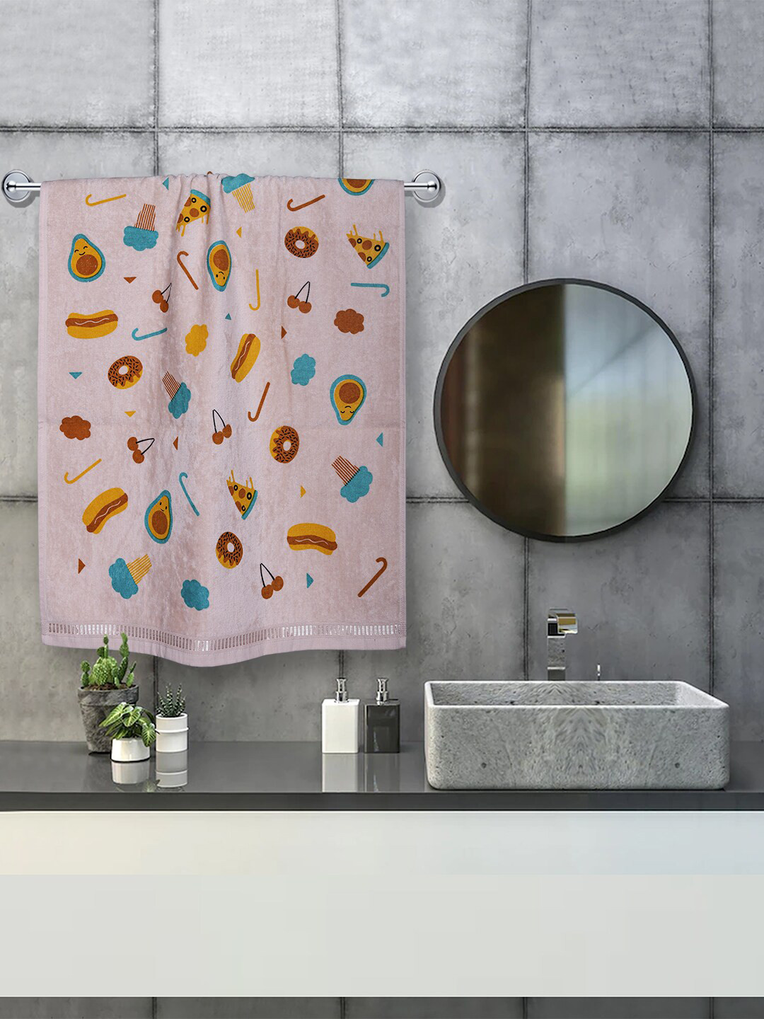 RANGOLI Kids Pack Of 2 Beige & Grey Solid 380 GSM Pure Cotton Bath Towel