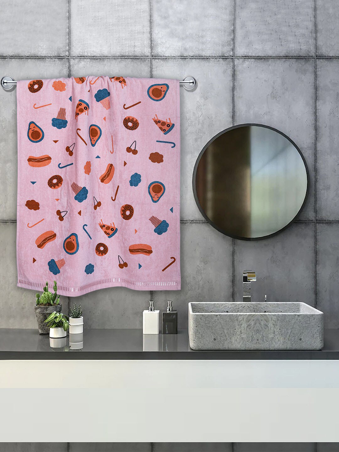 RANGOLI Kids Peach-Colored & Blue Pack of 2 Cotton Bath Towels