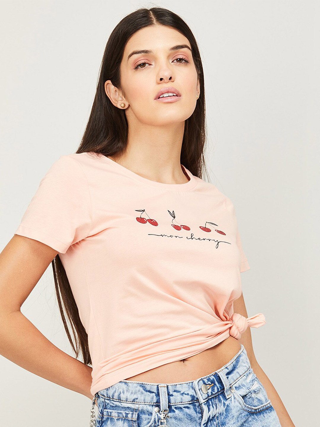 Fame Forever by Lifestyle Women Peach-Coloured Printed Cotton T-shirt