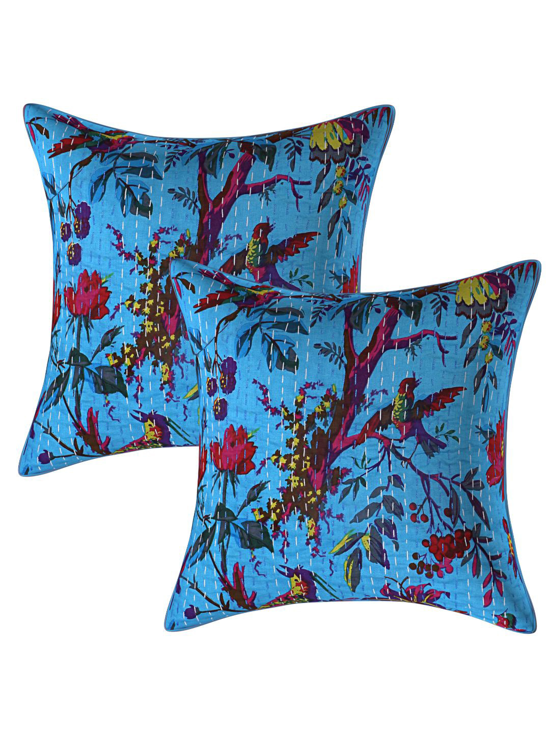 INDHOME LIFE Floral Cotton 2 Pcs Square Cushion Covers - 16 x 16 In