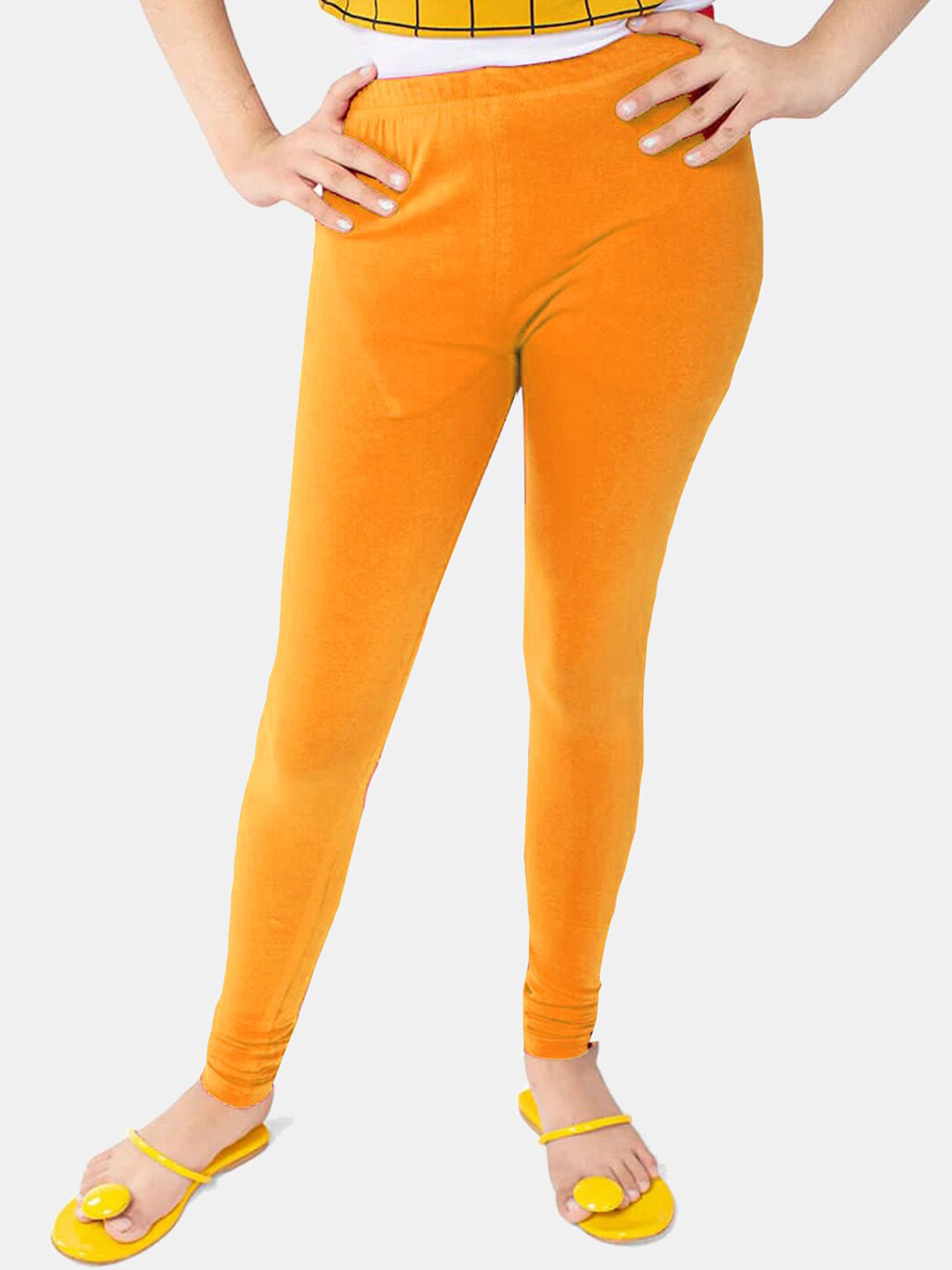 FRENCH KLEIDER Girls Mustard Yellow Pure Cotton Solid Leggings