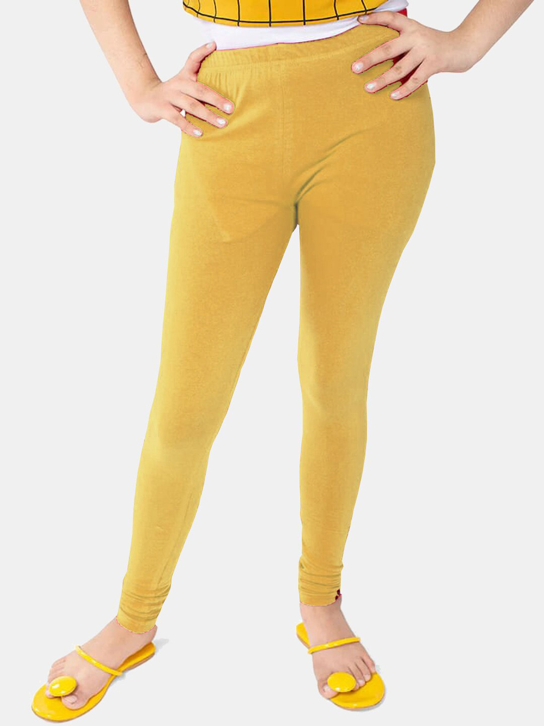 FRENCH KLEIDER Girls Beige Solid Cotton Ankle Length Leggings