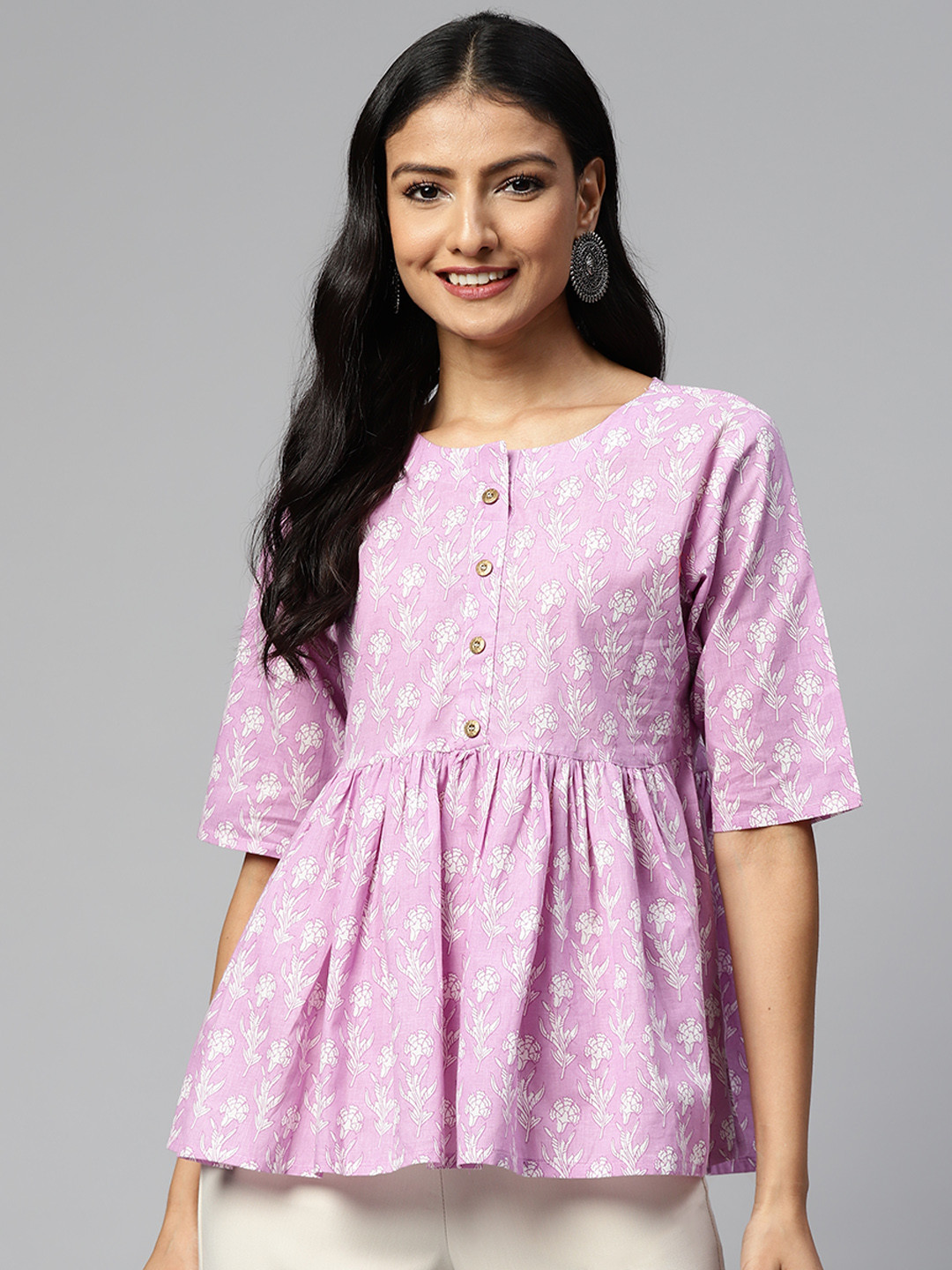 HIGHLIGHT FASHION EXPORT Pink Floral Print Empire Top