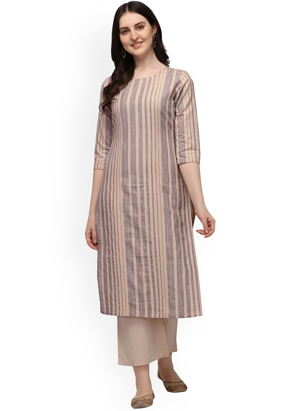 HRITIKA Women Brown Striped Kurta