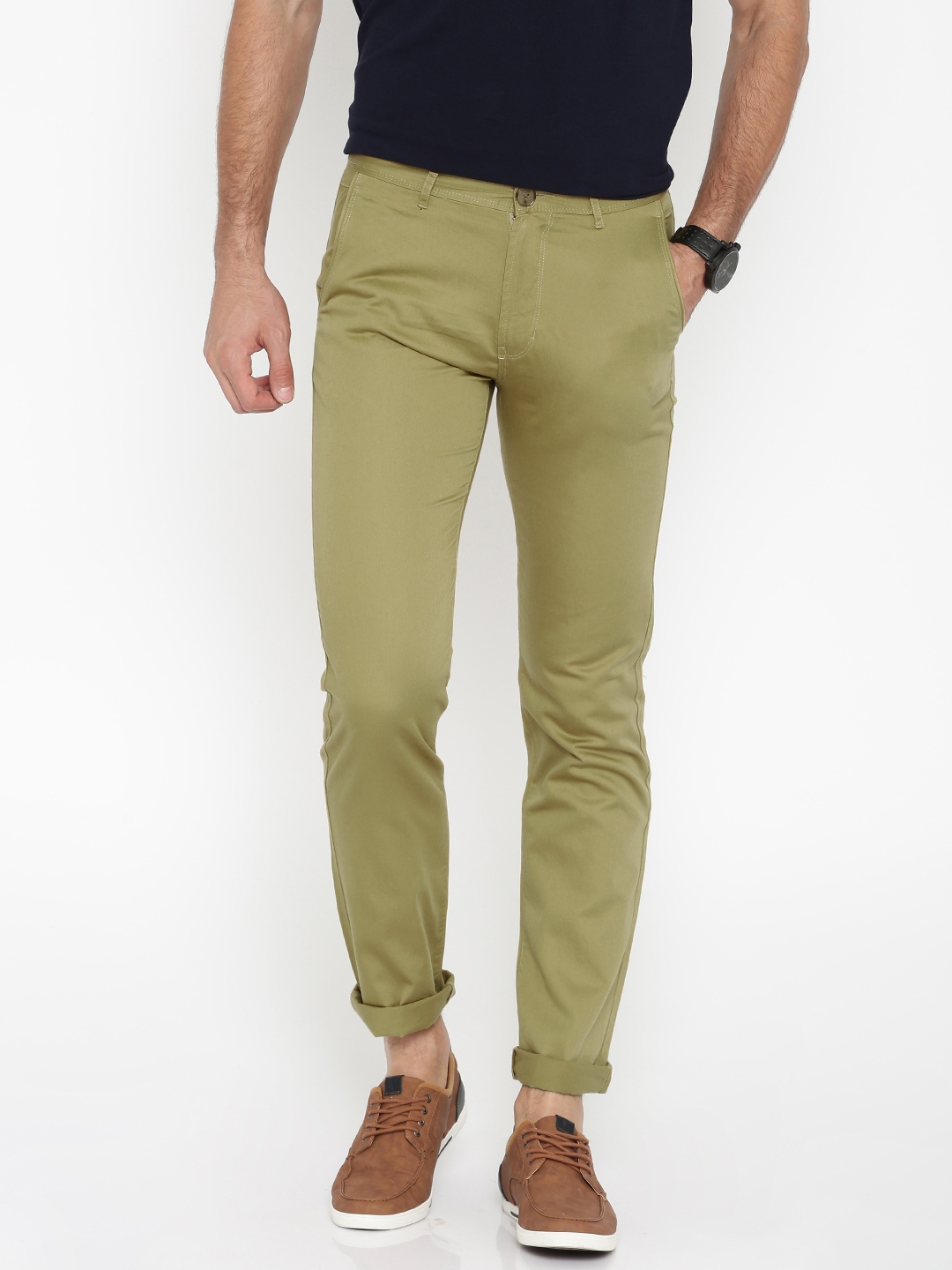 Buy Peter England Casuals Men Khaki Super Slim Fit Solid Chino Trousers   Trousers for Men 1927727  Myntra