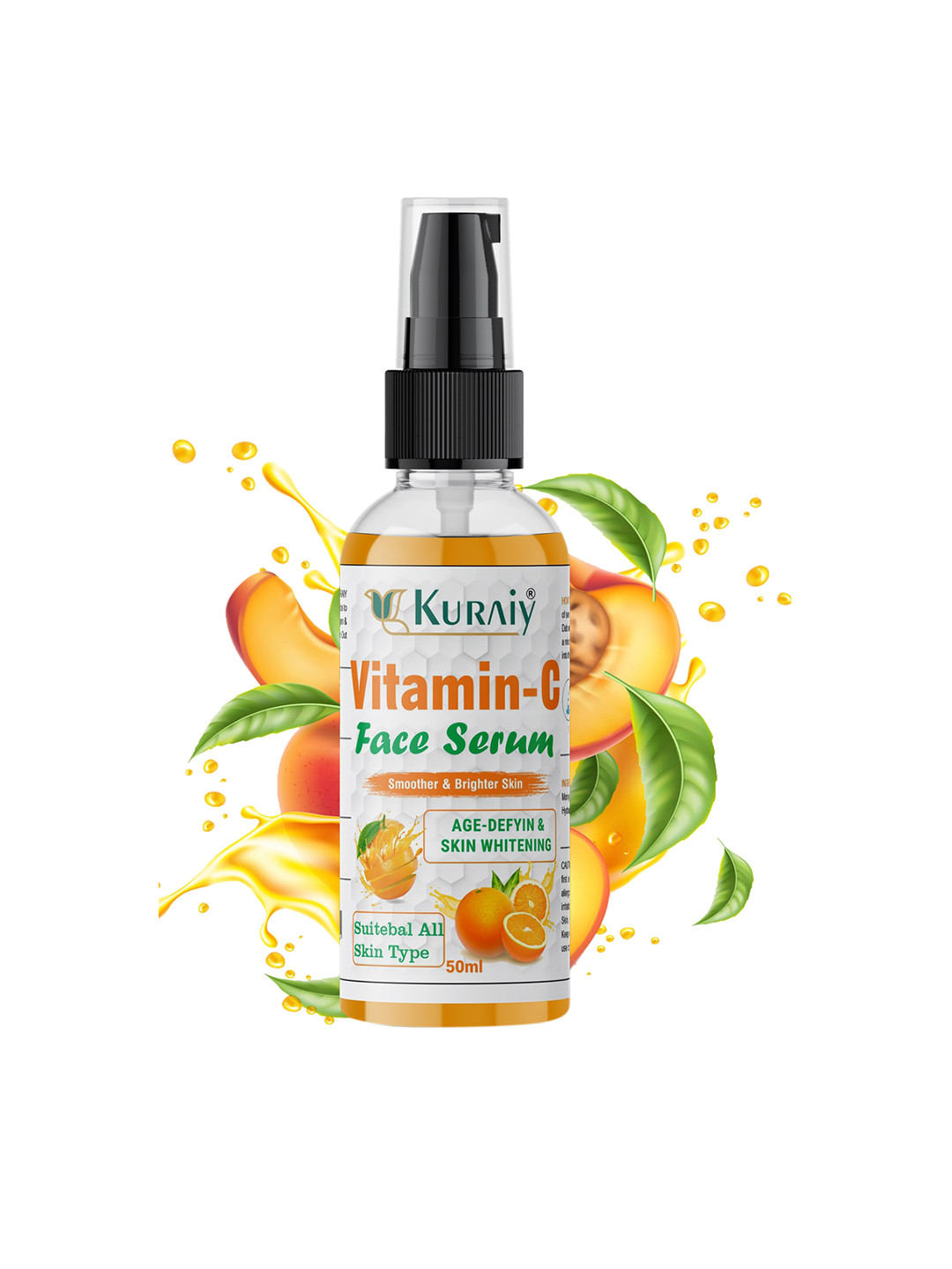 KURAIY Age Defying & Skin Whitening Vitamin C Face Serum with Hyaluronic Acid - 50 ml