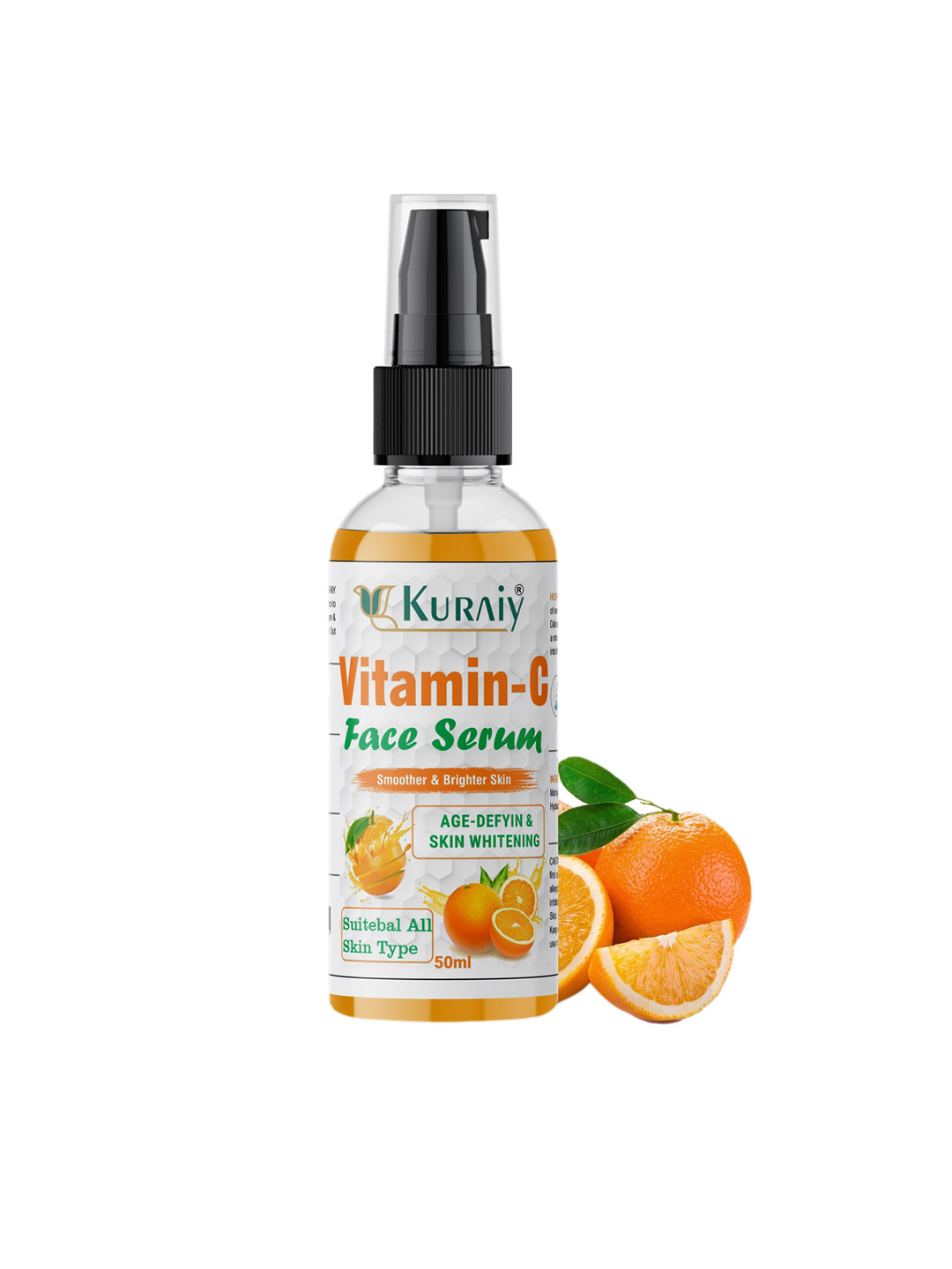 KURAIY Age Defying & Skin Whitening Vitamin C Face Serum with Hyaluronic Acid - 50 ml