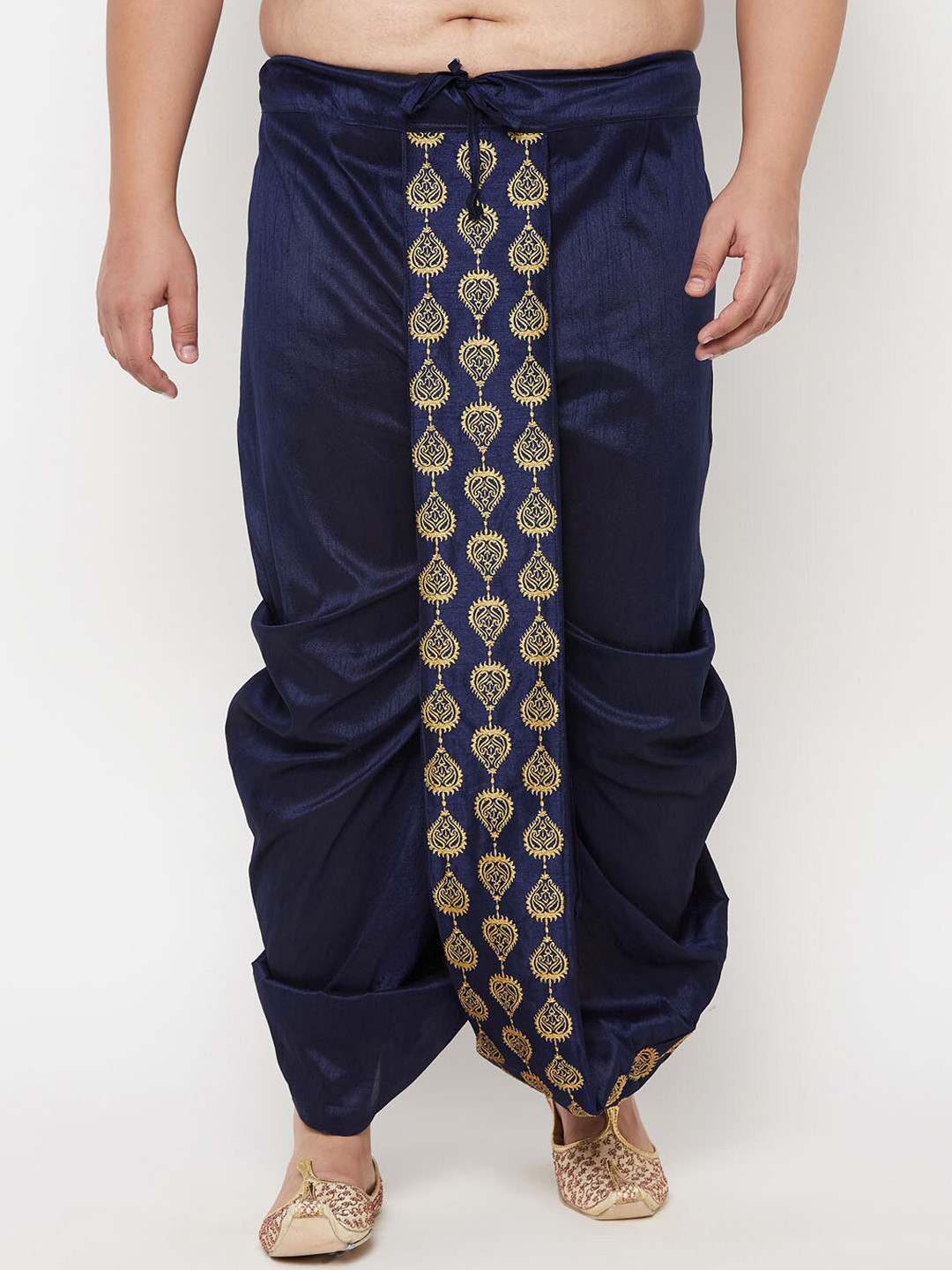 VASTRAMAY Men Navy Blue & Gold-Coloured Embroidered Relaxed-Fit Dhotis