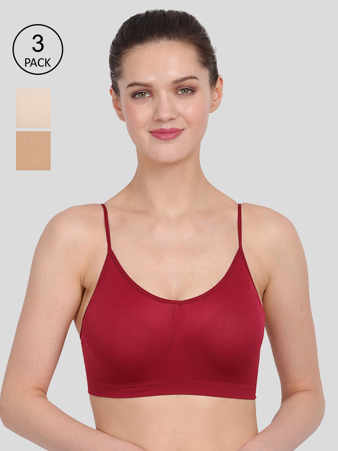 Amour Secret Pack of 3 Non-Wired Everyday Bra S4016_Mrn_Nud_Skn