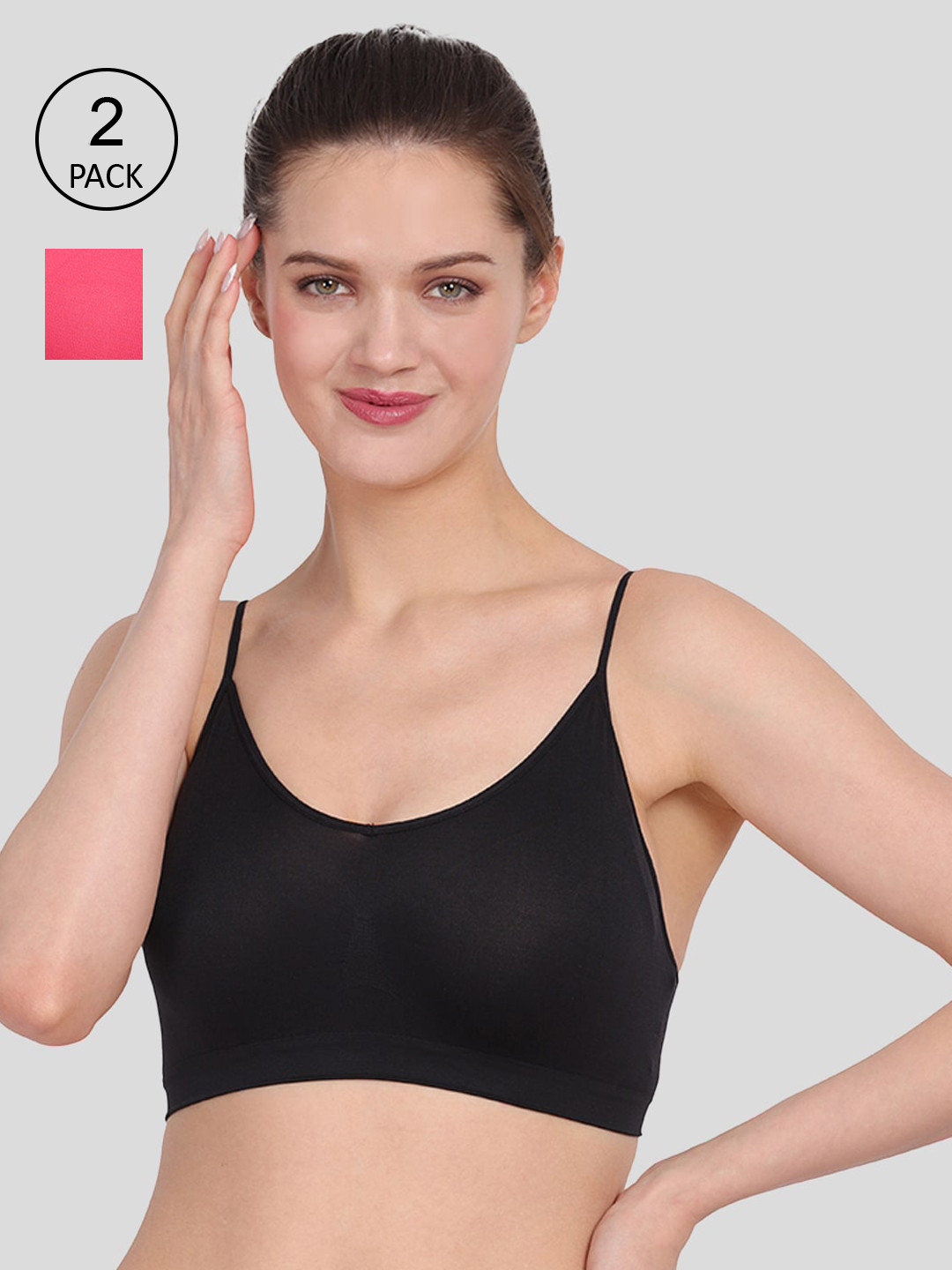 Amour Secret Black & Coral Bra- Pack of 2 (Black-Coral-Free Size)