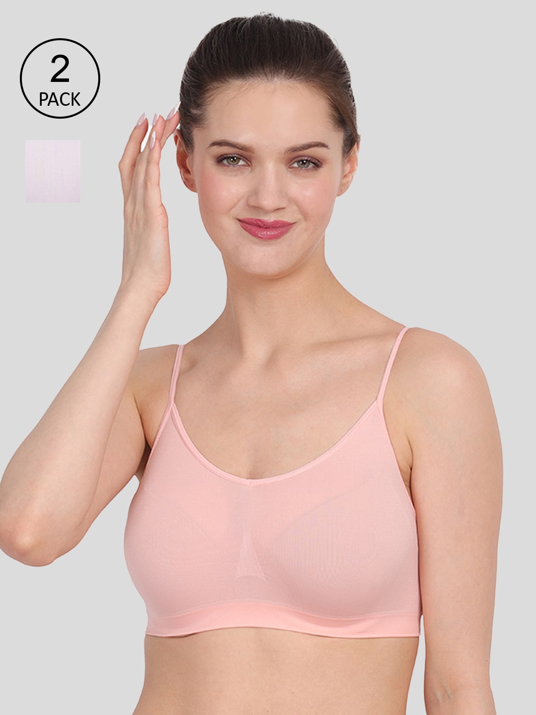 Amour Secret Women's Non Padded Seamless Air Bra Pack of 2  (Peach-White-Free Size)