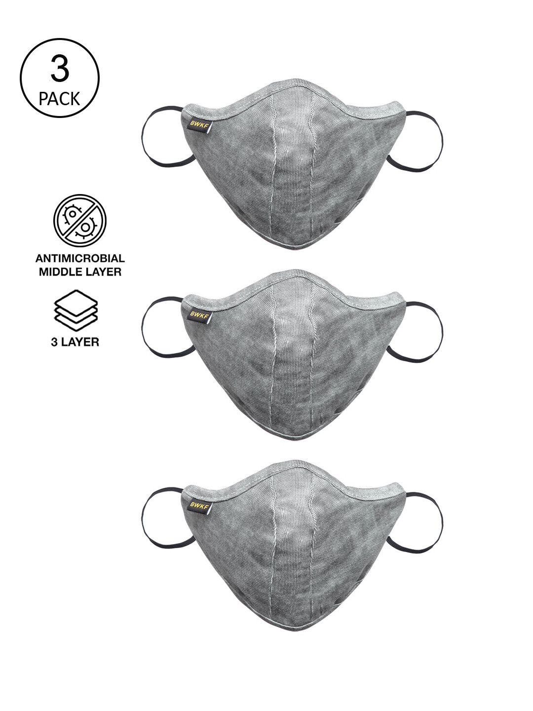 Bewakoof Pack of 3 Grey Self-design Outdoor Masks