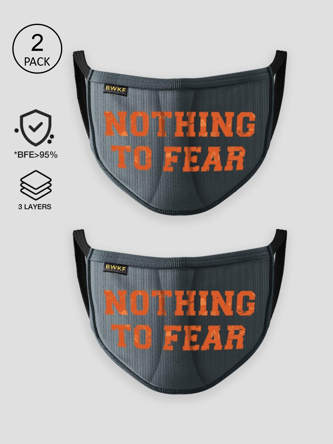 Bewakoof Grey & Orange Pack of 2 Reusbale Cloth Masks