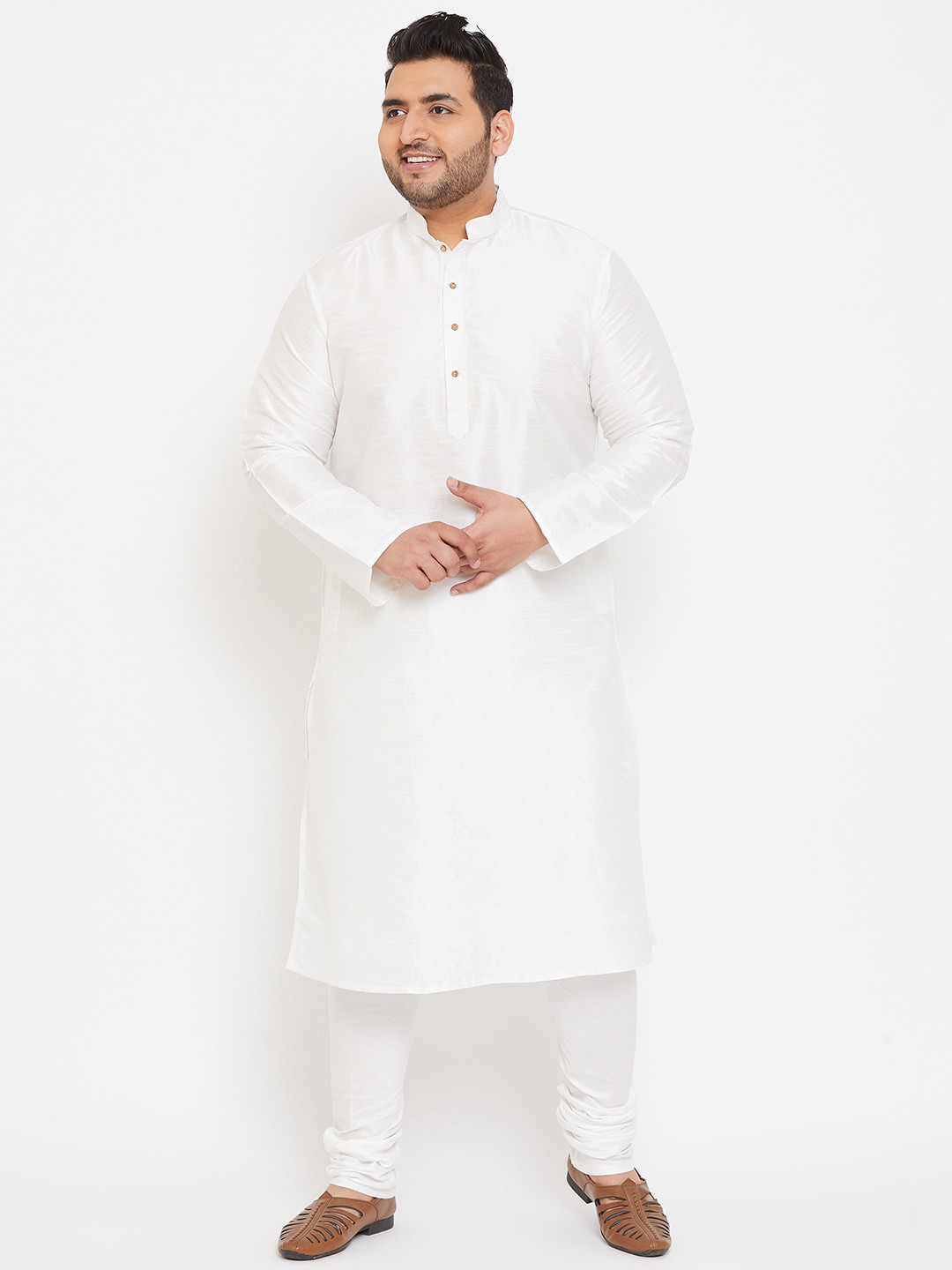 VASTRAMAY Men Plus Size White Kurta with Pyjama