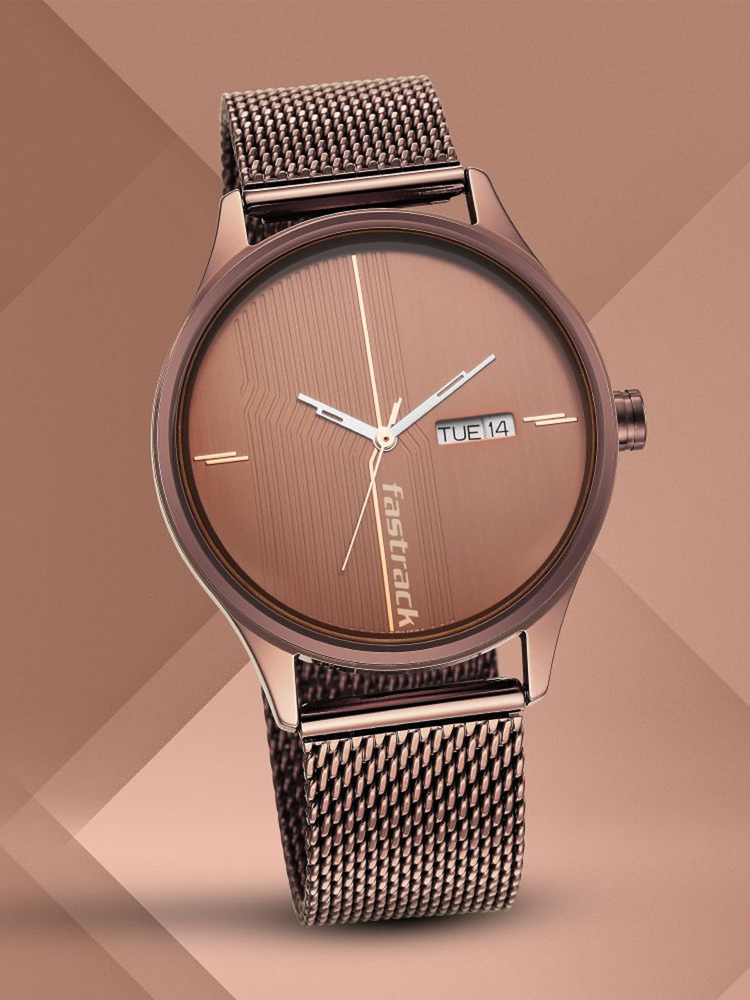 Fastrack Men Brown Brass Dial & Brown Stainless Steel Straps Analogue Watch 3247QM02