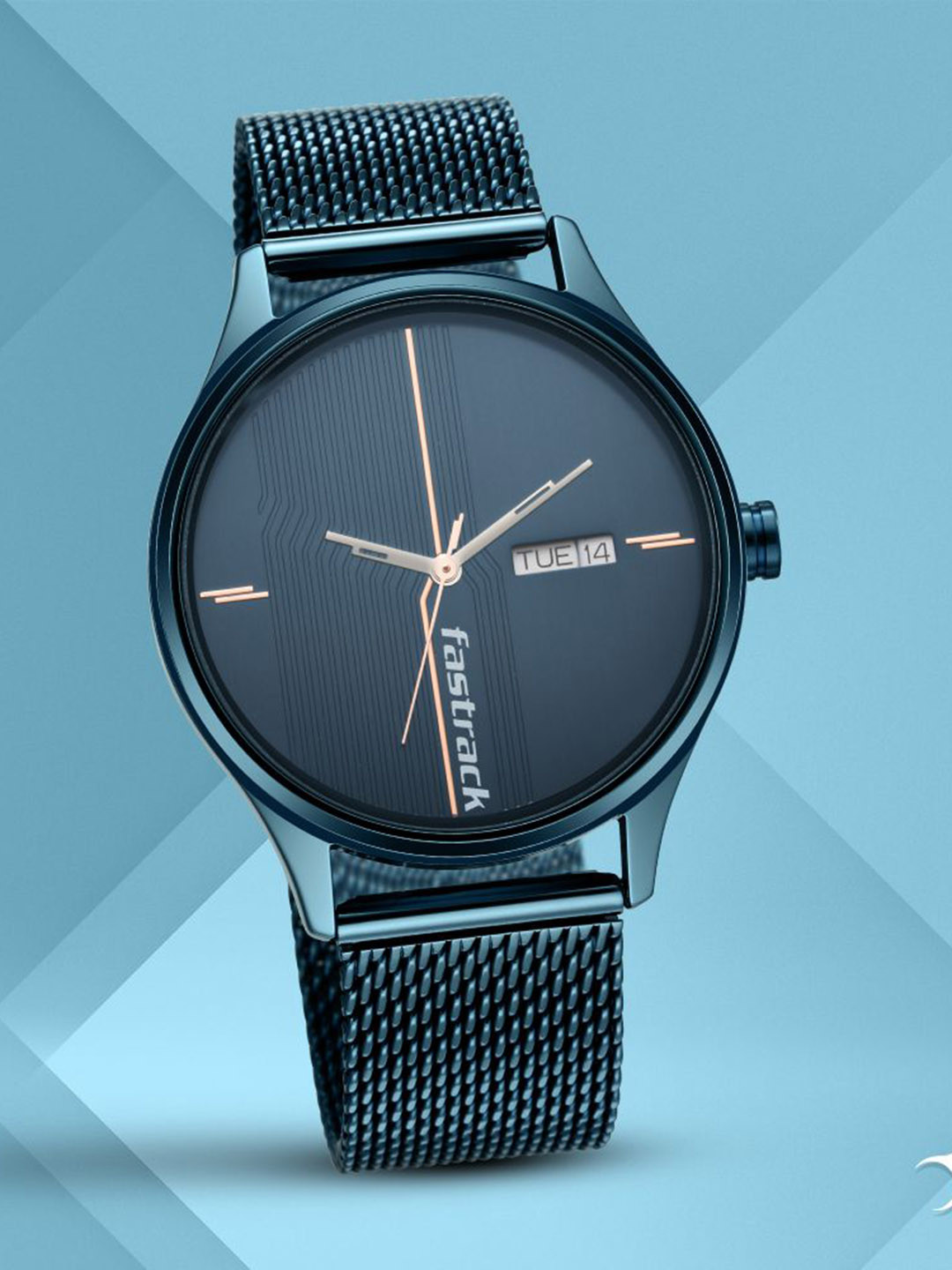 Fastrack Men Blue Brass Dial & Blue Stainless Steel Bracelet Style Straps Analogue Watch