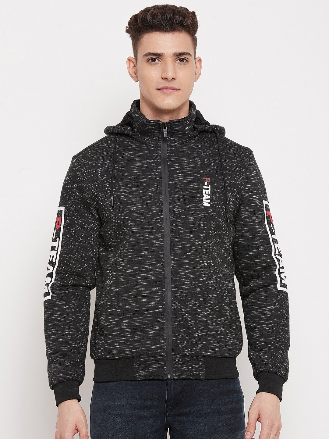 Camey Men Black & White Lightweight Casual Stylish Hoodie Jacket