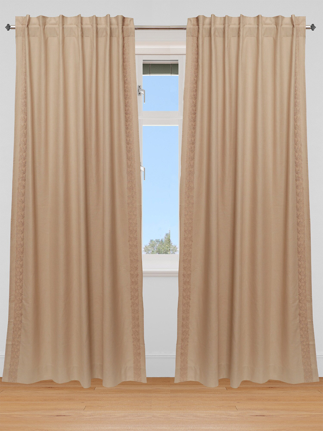 ZEBA Beige Cotton Blend Embroidered Window Curtain
