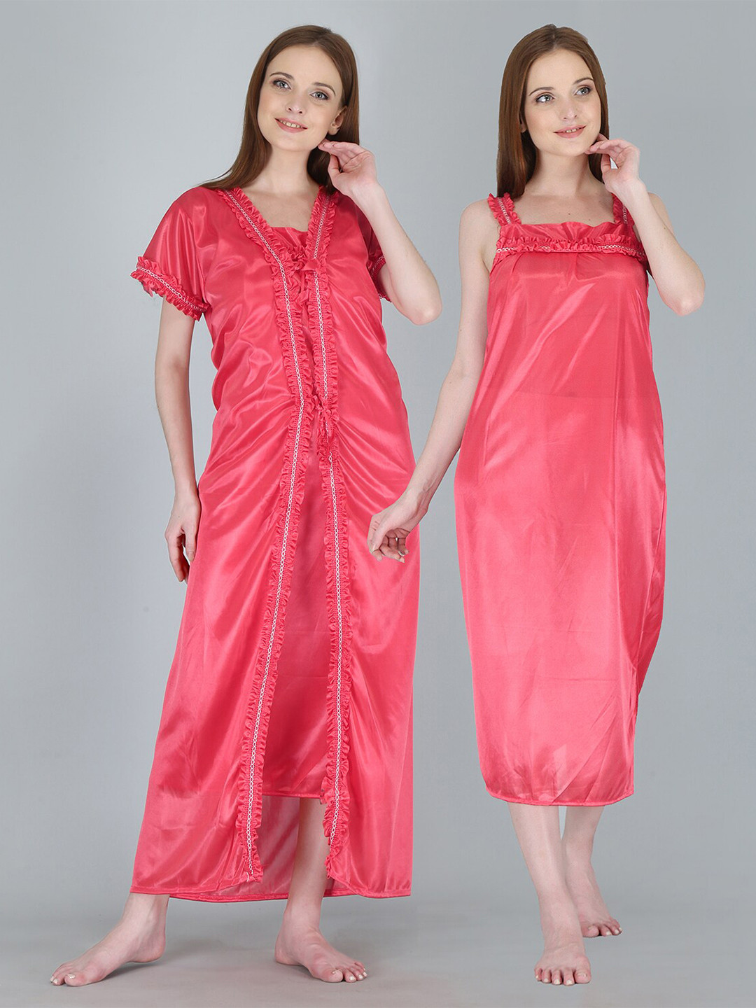 Be You Women Peach-Coloured Maxi Nightdress With Robe