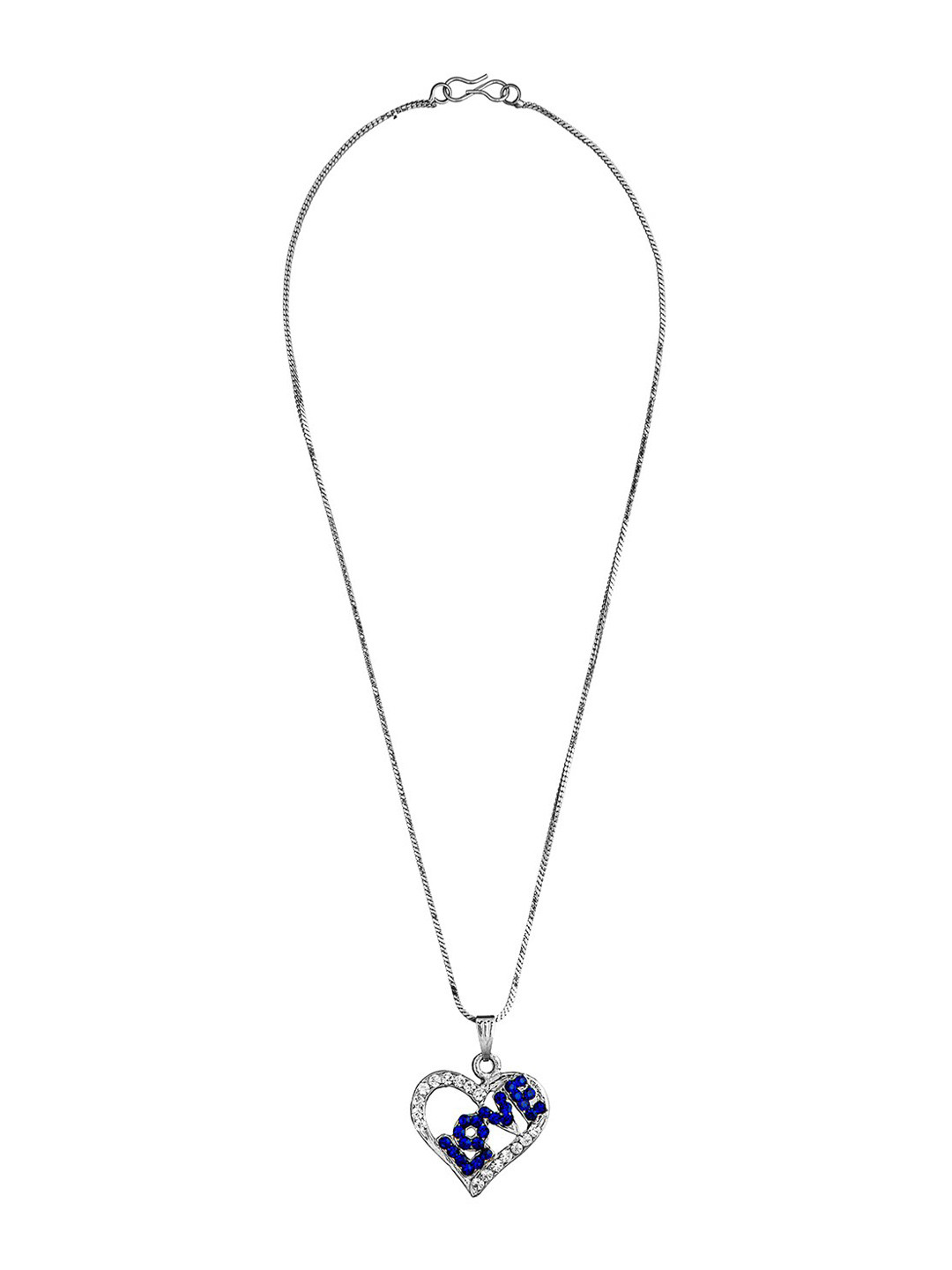 Shining Jewel - By Shivansh Silver-Plated White & Blue CZ Studded Heart Love Locket Pendant With Chain