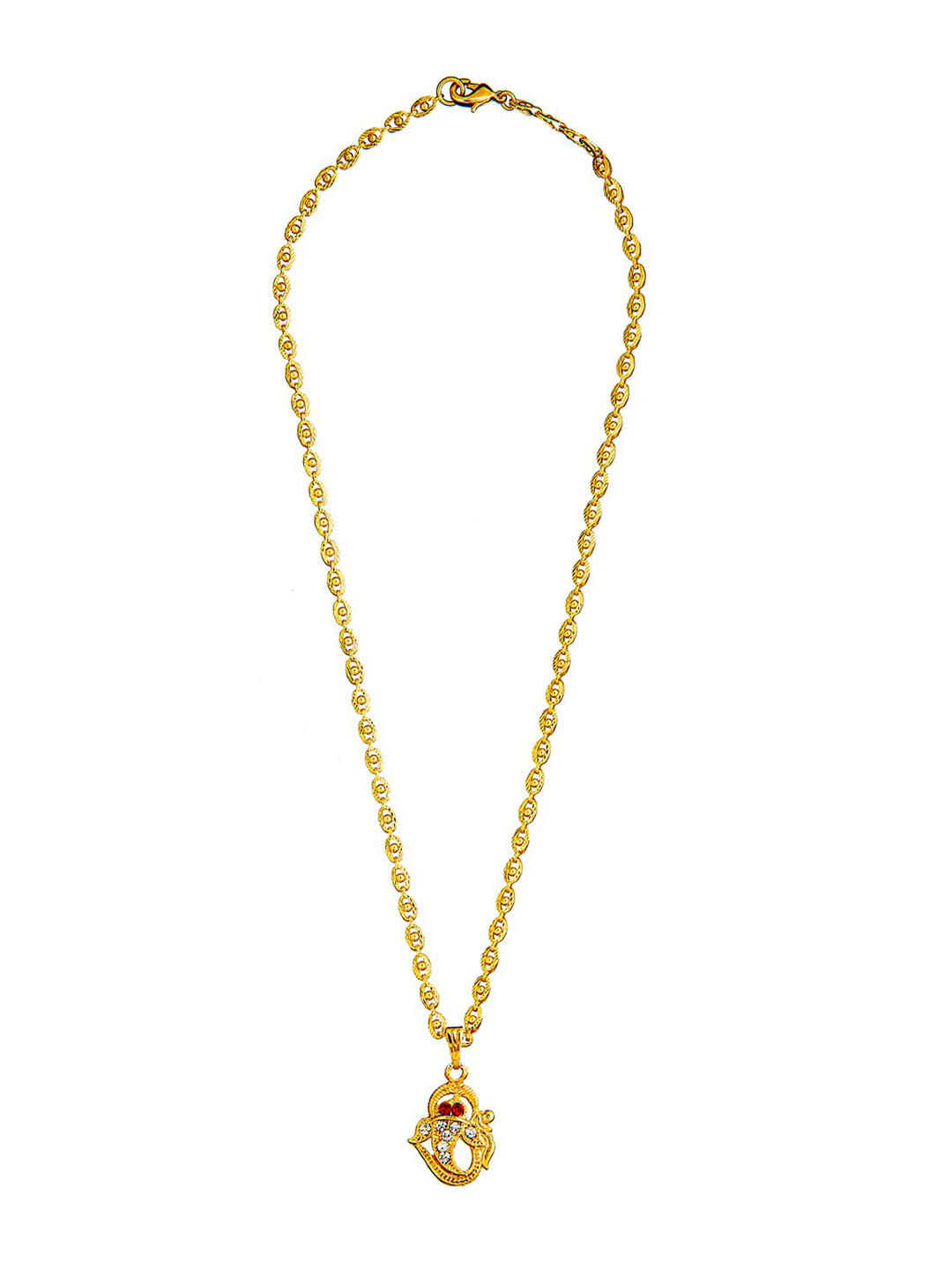 Shining Jewel - By Shivansh Gold-Plated Cubic Zirconia Studded Om Ganesha Pendant With Chain