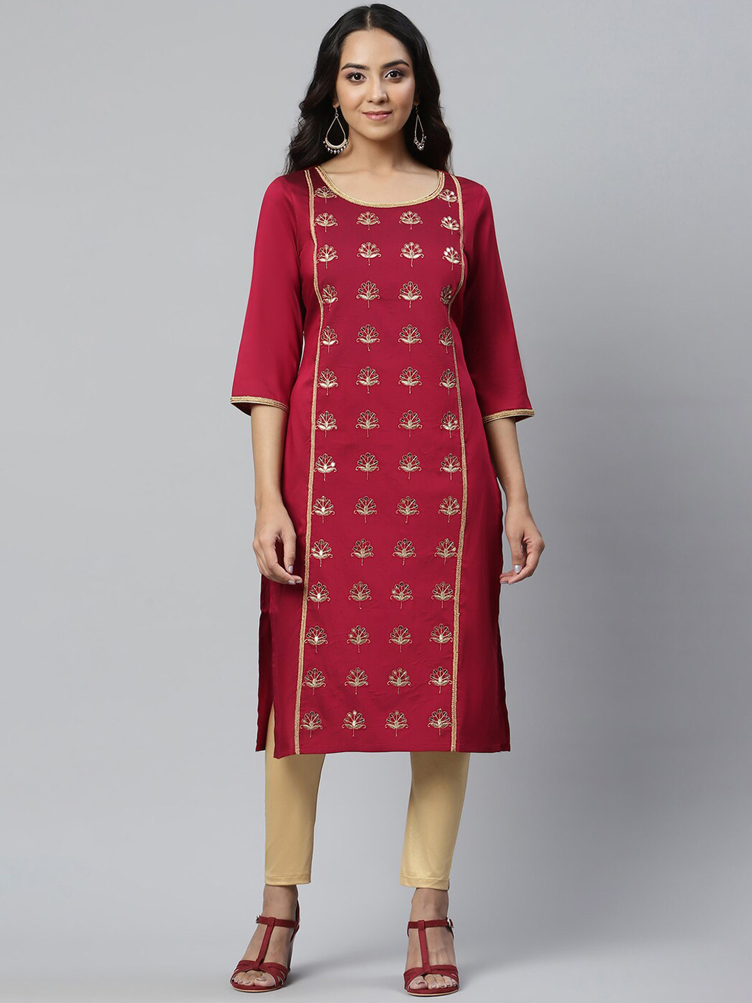 AURELIA Women Red Ethnic Motifs Asymmetric Kurta