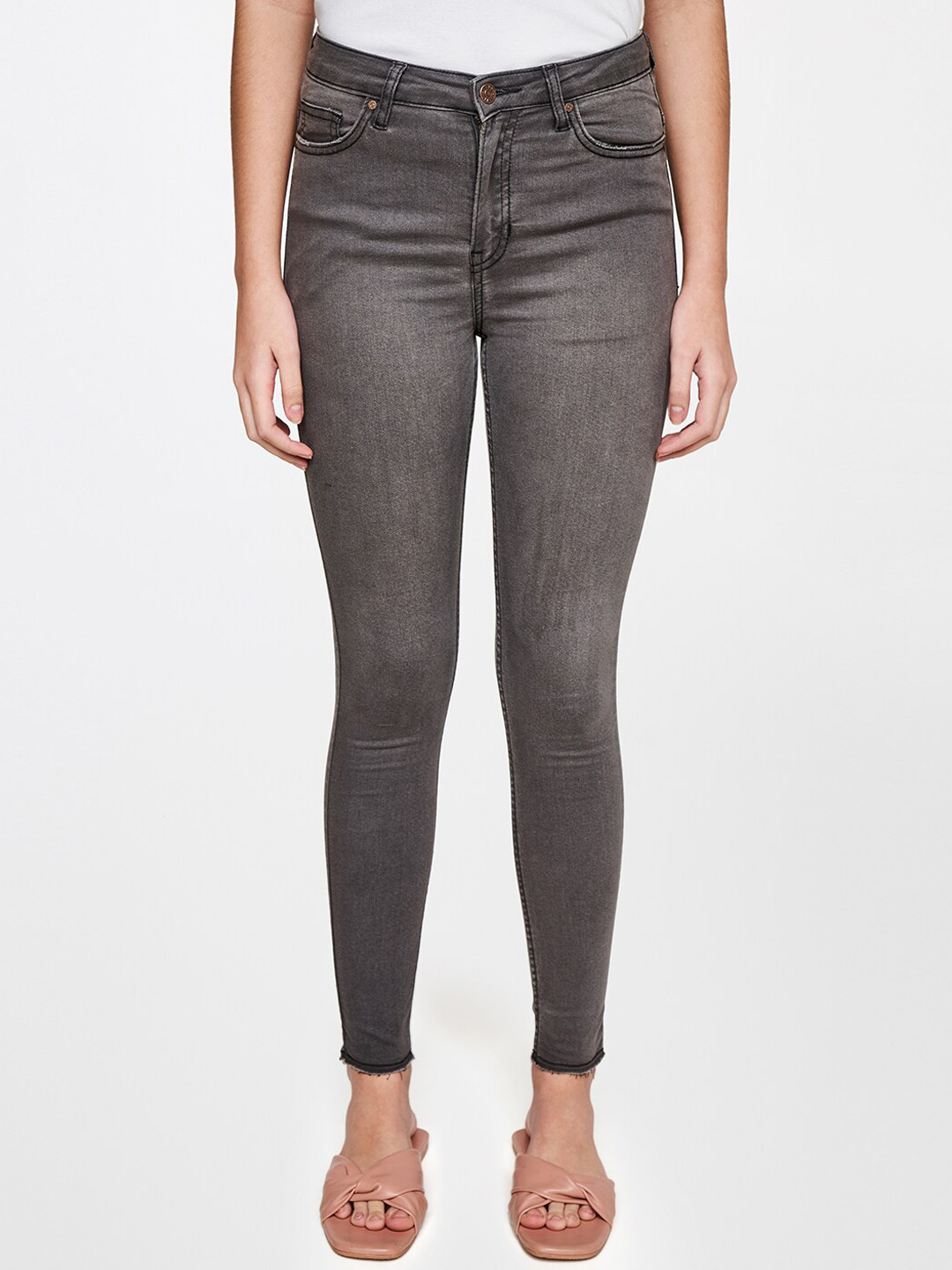 AND Women Grey Skinny Fit Trousers