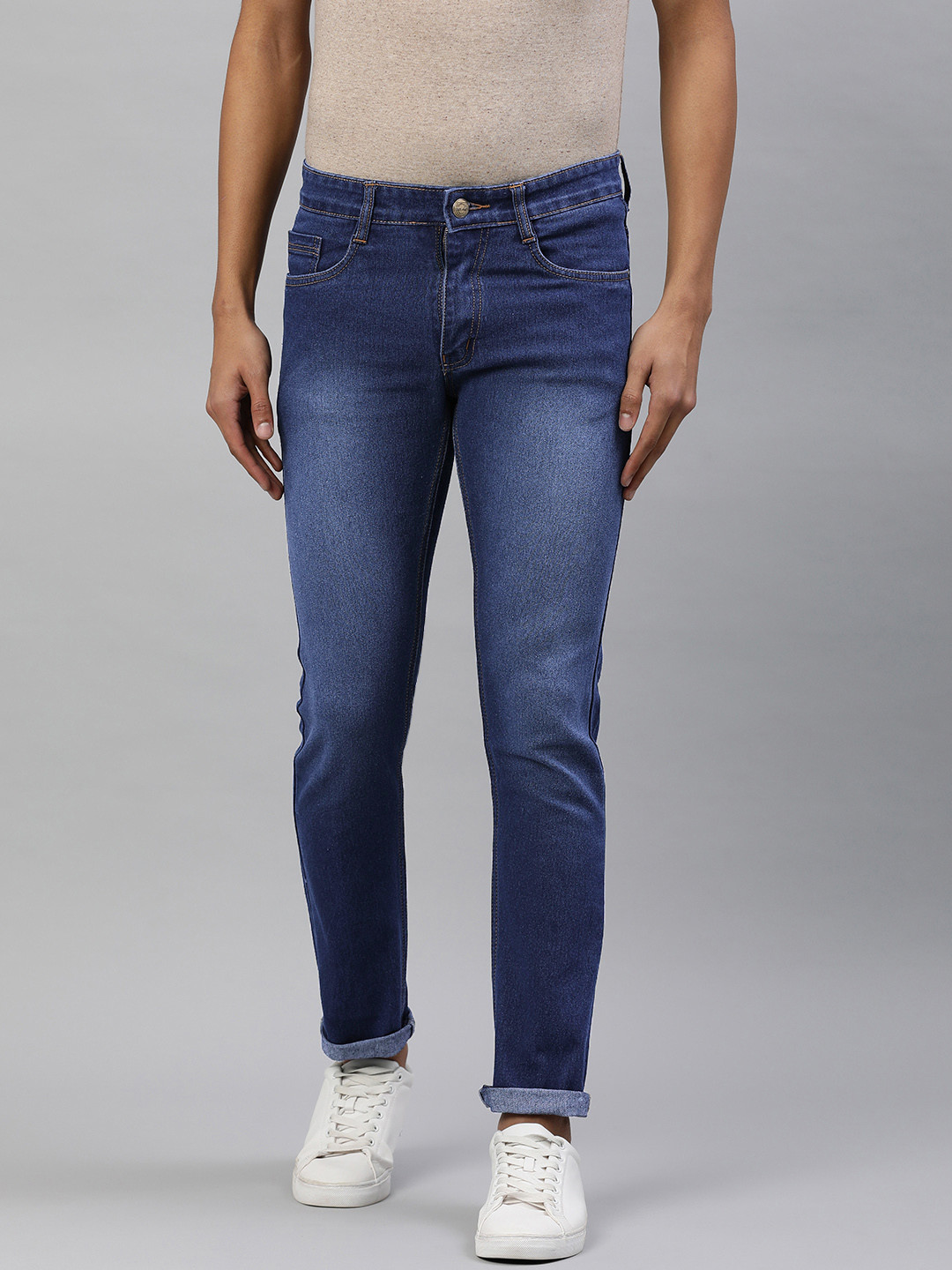 Urbano Fashion Men Navy Blue Slim Fit Light Fade Stretchable Jeans