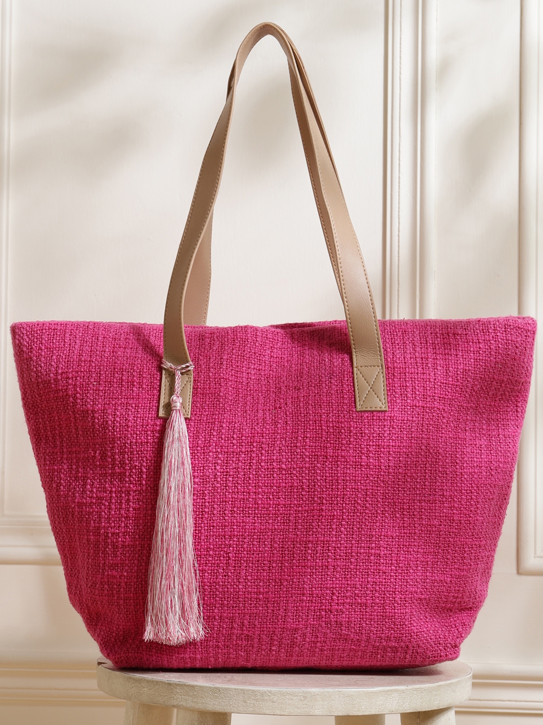 Buy DEEBACO Pink Off White Jacquard Oversized Shopper Tote Bag Handbags for Women 19284210 Myntra