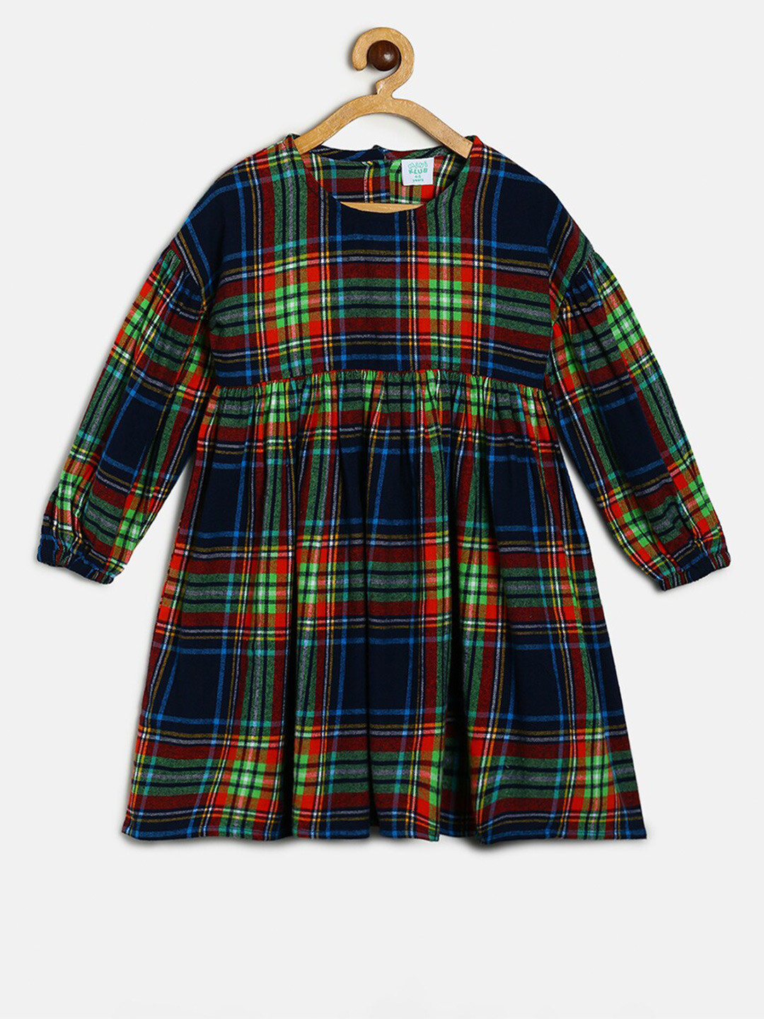MINI KLUB Navy Blue Checked A-Line Dress
