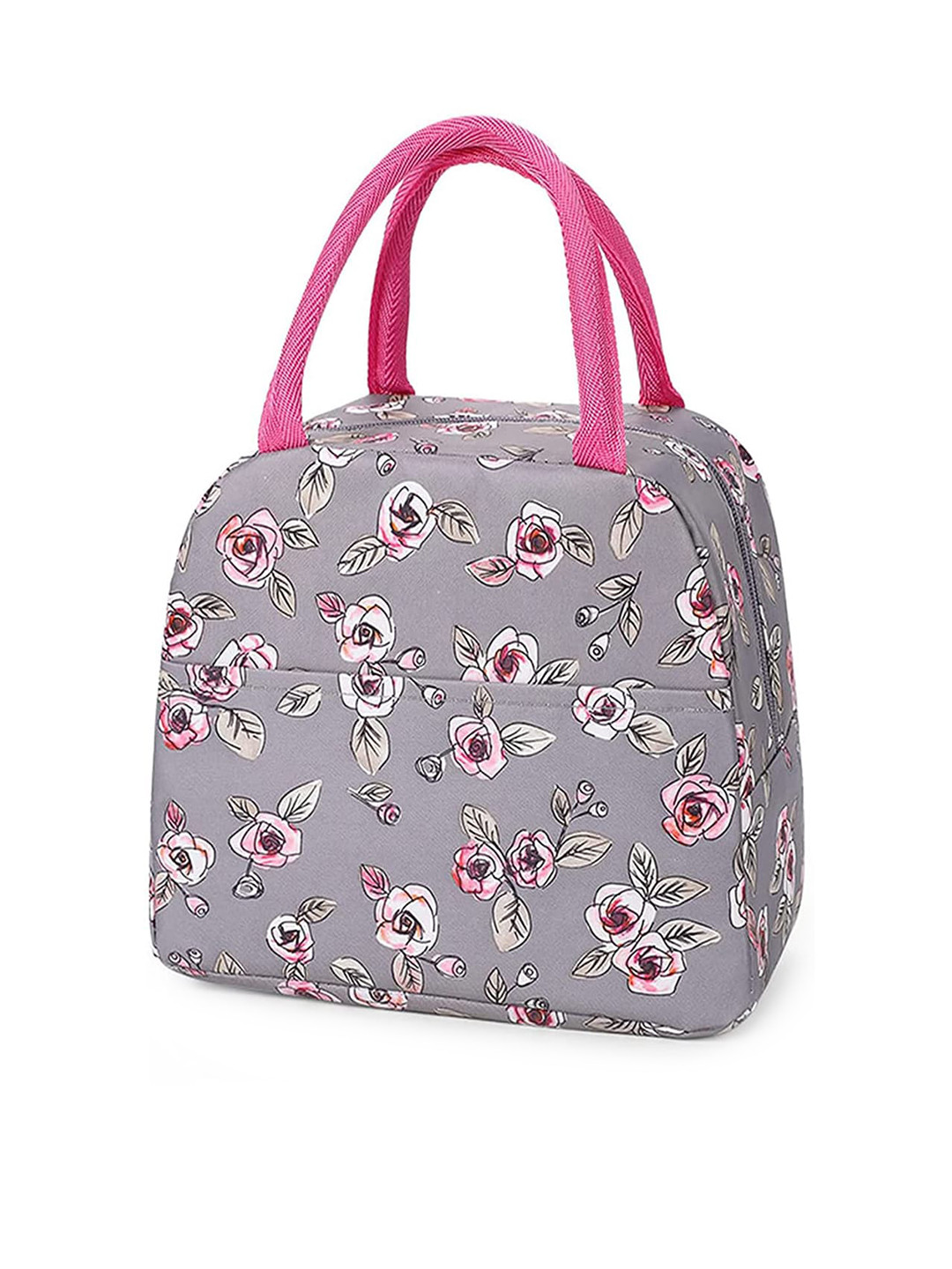 HOUSE OF QUIRK Unisex Grey & Pink Printed Lunch Bag